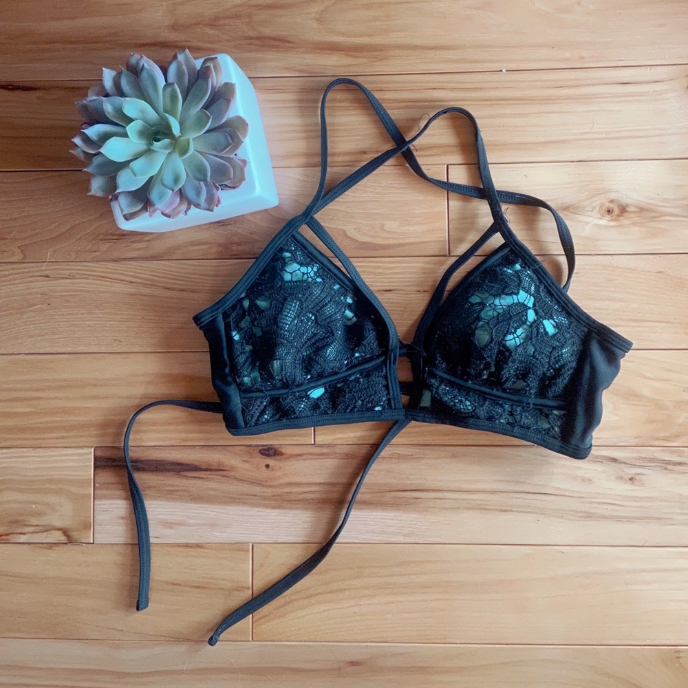 Teal and Black Bikini Top